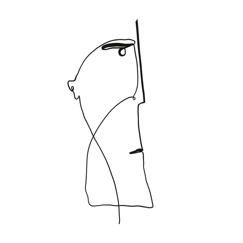 Continuous line drawing by Alfredo Cottin. Minimalist portrait of a man .