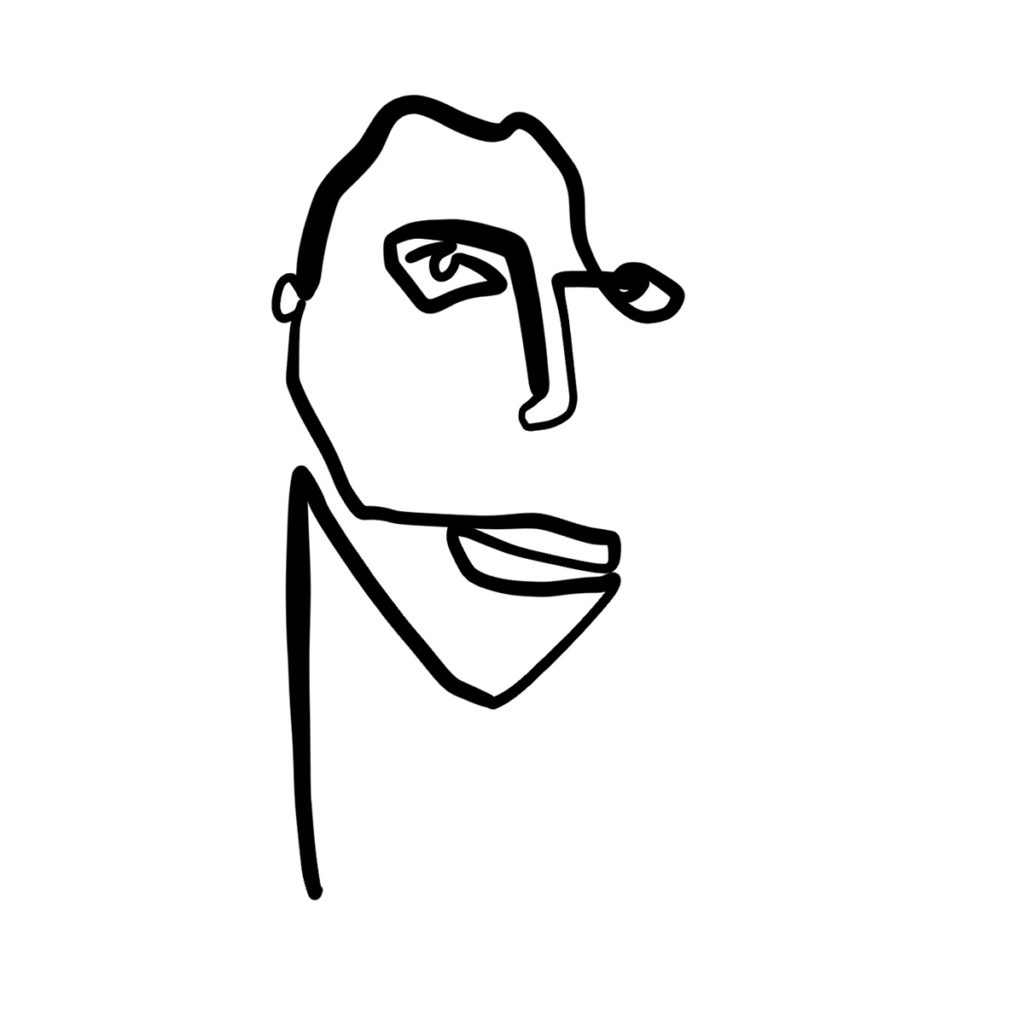 Continuous line drawing by Alfredo Cottin. Minimalist portrait of a man.